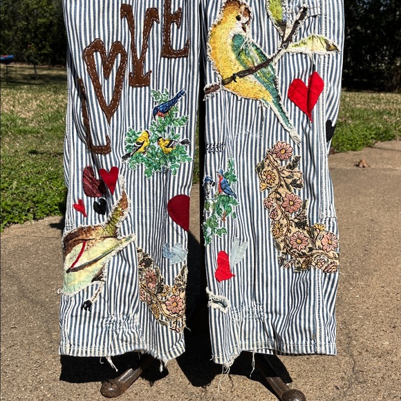 Striped Overalls with Embroidered Patches - Picture 5 of 11